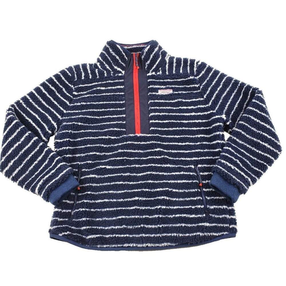 Vineyard Vines Sherpa Shep Shirt Womens XS Blue Stripe 1/4 Zip Pullover Jacket